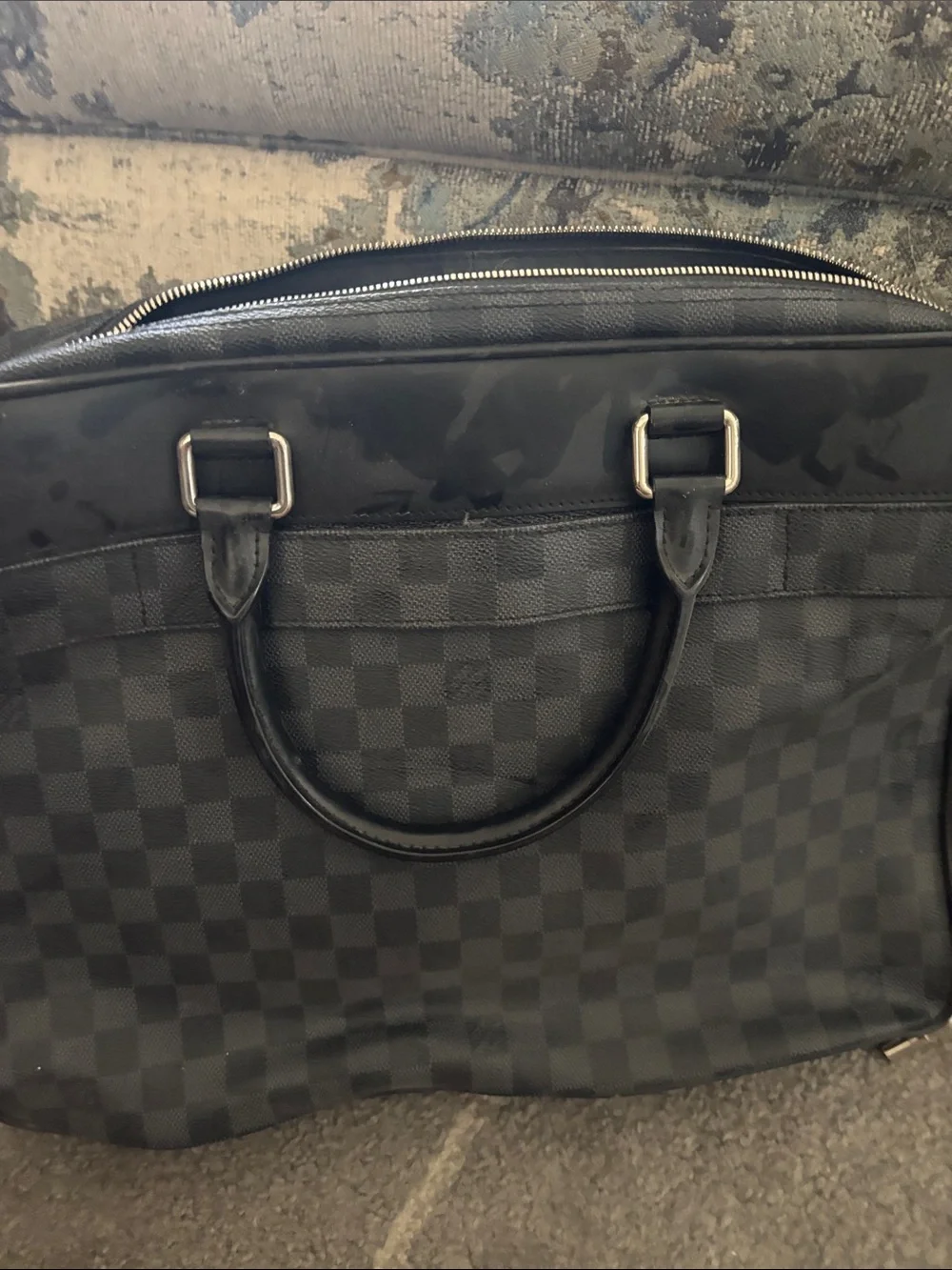 Louis Vuitton Black Damier Graphite Leather-Trim Briefcase